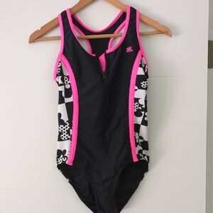 ZeroXposur Black and Pink Floral Girls Sz 14 Kids One Piece Swimsuit
